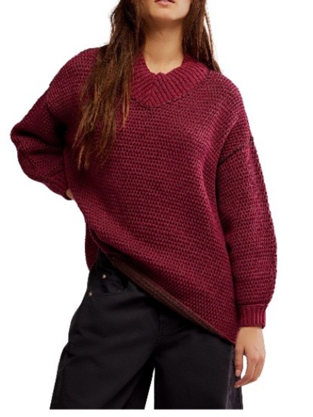 Free People Oversized Scoop-Neck Maisie Sweater - Cranberry Fudge